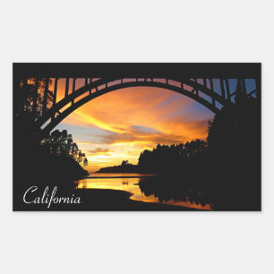 Orange California Coastal Sunset Under Bridge Rechteckiger Aufkleber