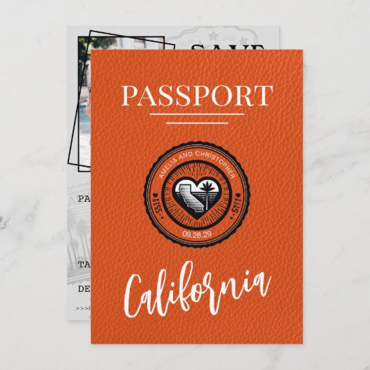 Orange California Passport Save the Date (Vorne/Hinten)