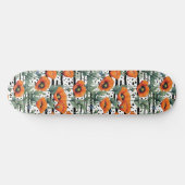 Orange California Poppies Black Stripes and Dots Skateboard (Horizontal)
