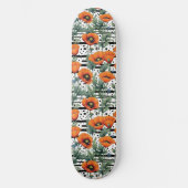 Orange California Poppies Black Stripes and Dots Skateboard (Vorderseite)