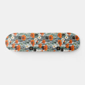 Orange California Poppies Black Strips Floral Skateboard (Horizontal)