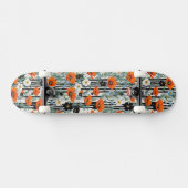 Orange California Poppies Black Strips Floral Skateboard (Horizontal)