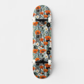 Orange California Poppies Black Strips Floral Skateboard (Vorderseite)