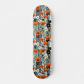 Orange California Poppies Black Strips Floral Skateboard (Vorne)
