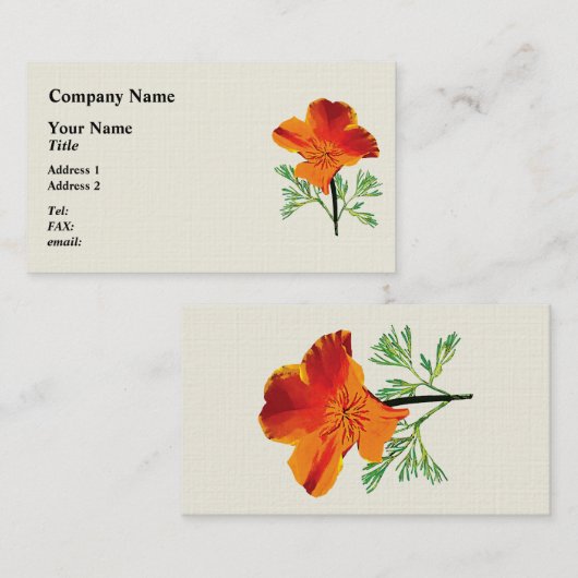Orange California Poppy Visitenkarte (Vorne/Hinten)
