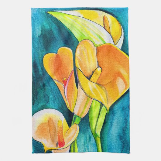Orange Calla Lilie Blume Aquarellkunst Geschirrtuch (Vertikal)