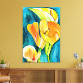 Orange Calla Lilie Blume Aquarellkunst Leinwanddruck (Insitu (Wohnzimmer))