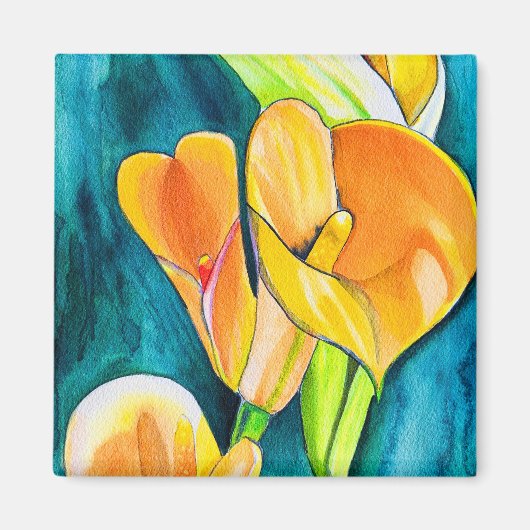 Orange Calla Lilie Blume Aquarellkunst Magnet (Vorne)
