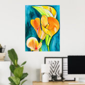 Orange Calla Lilie Blume Aquarellkunst Poster (Heimbüro)