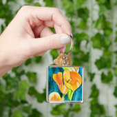 Orange Calla Lilie Blume Aquarellkunst Schlüsselanhänger (Hand)