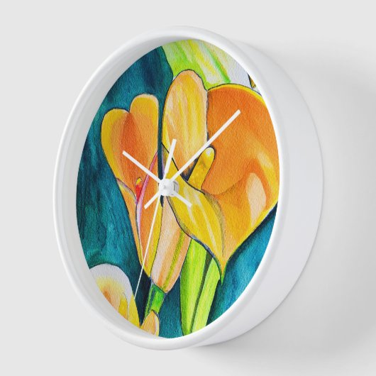 Orange Calla Lilie Blume Aquarellkunst Uhr (Winkel)