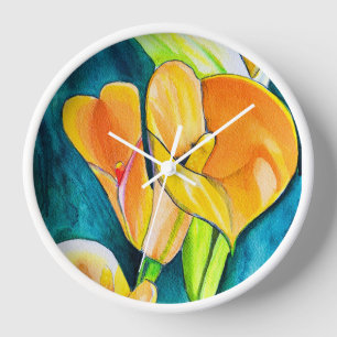 Orange Calla Lilie Blume Aquarellkunst Uhr