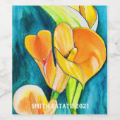 Orange Calla Lilie Blume Aquarellkunst Weinetikett (Einzelnes Label)