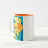 Orange Calla Lilie Blume Aquarellkunst Zweifarbige Tasse (Vorderseite Links)