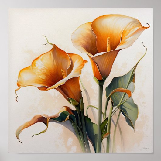 Orange Calla Lilies Lily Blume Kunst, Dichtung und Poster (Vorne)