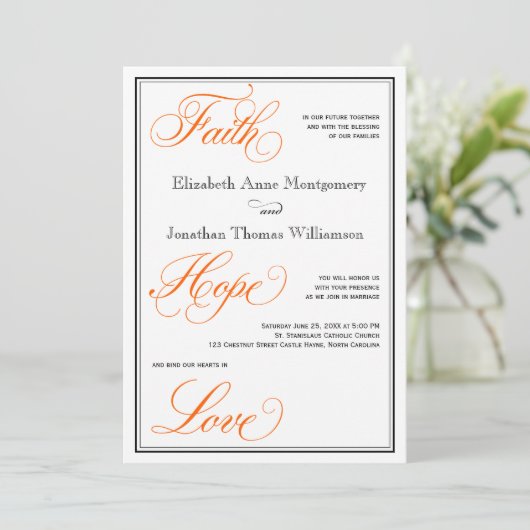 Orange Calligraphy Script Hochzeit im Herbst Einla Einladung (Stehend Vorderseite)