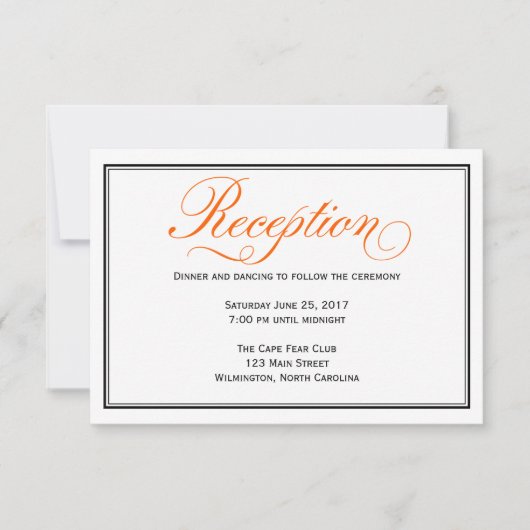 Orange Calligraphy Script Wedding Reception Card Einladung (Vorderseite)