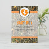 Orange - Camouflage Babydusche Einladung (Stehend Vorderseite)