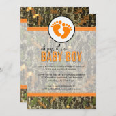 Orange - Camouflage Babydusche Einladung (Vorne/Hinten)