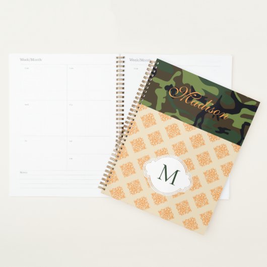 Orange Camouflage Damask Trendy Monogram Planer (Anzeige)
