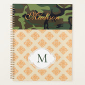 Orange Camouflage Damask Trendy Monogram Planer (Vorderseite)