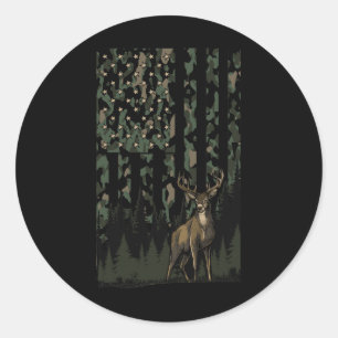Orange Camouflage Hirsch Amerikanische Flagge Jagd Runder Aufkleber