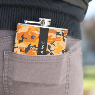 Orange Camouflage Ihr Name personalisieren Flachmann