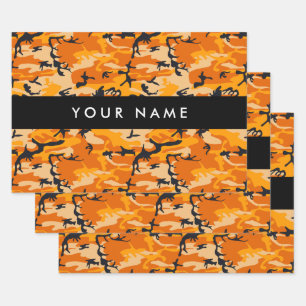 Orange Camouflage Ihr Name personalisieren Geschenkpapier Set