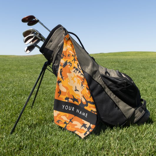 Orange Camouflage Ihr Name personalisieren Golfhandtuch (Gras)