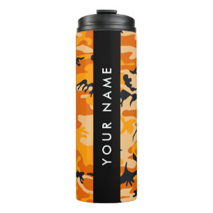 Orange Camouflage Ihr Name personalisieren Thermosbecher