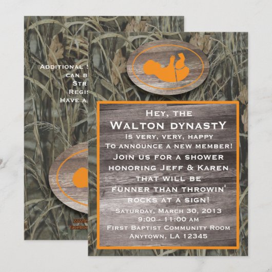 Orange Camouflage Kinderdusche Einladung (Vorne/Hinten)