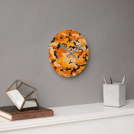 Orange Camouflage, Militär, Armee Runde Wanduhr