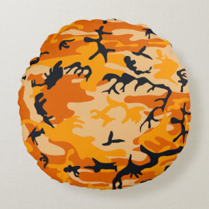 Orange Camouflage, Militär, Armee Rundes Kissen