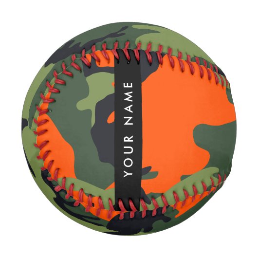 Orange Camouflage Pattern, Ihr Name, Personalisier Baseball (Vorderseite Links)