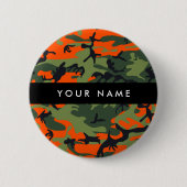 Orange Camouflage Pattern, Ihr Name, Personalisier Button (Vorderseite)