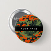 Orange Camouflage Pattern, Ihr Name, Personalisier Button (Vorne & Hinten)