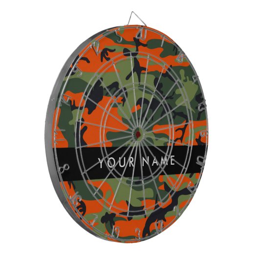 Orange Camouflage Pattern, Ihr Name, Personalisier Dartscheibe (Vorderseite Links)