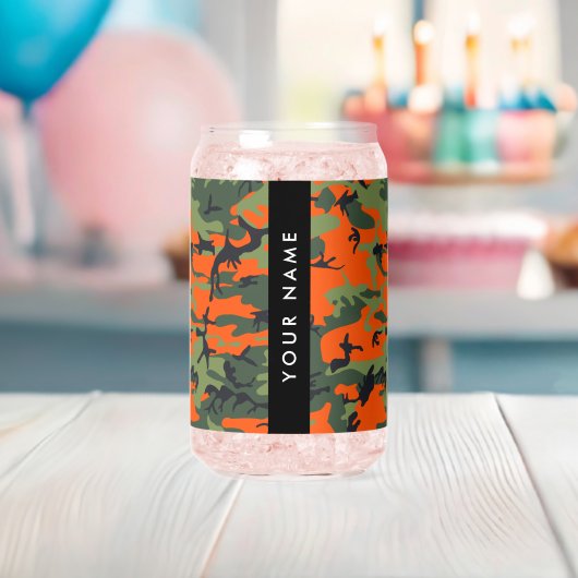 Orange Camouflage Pattern, Ihr Name, Personalisier Dosenglas (Insitu (Baby Party))