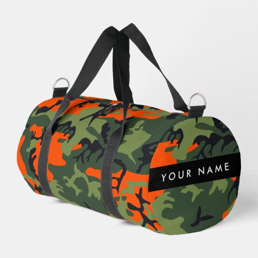 Orange Camouflage Pattern, Ihr Name, Personalisier Duffle Bag (Linke Seite)