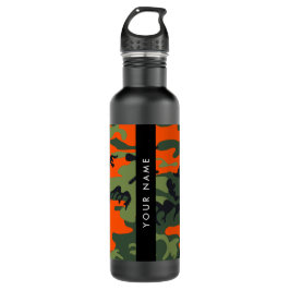Orange Camouflage Pattern, Ihr Name, Personalisier Edelstahlflasche