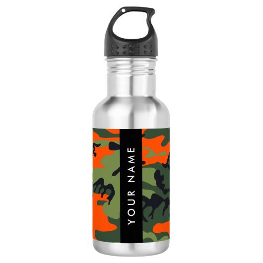 Orange Camouflage Pattern, Ihr Name, Personalisier Edelstahlflasche (Vorderseite)