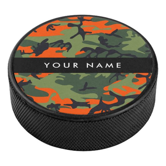 Orange Camouflage Pattern, Ihr Name, Personalisier Eishockey Puck (3/4)