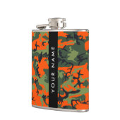 Orange Camouflage Pattern, Ihr Name, Personalisier Flachmann (Links)