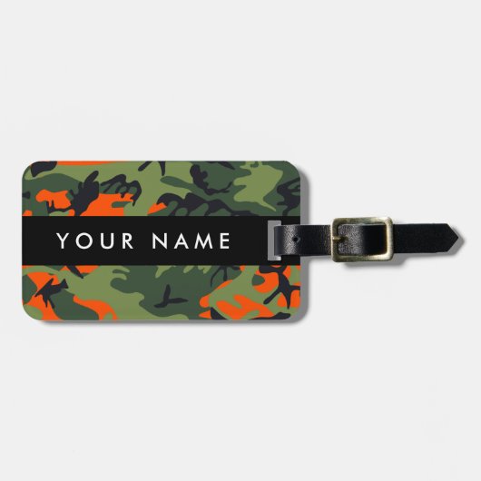 Orange Camouflage Pattern, Ihr Name, Personalisier Gepäckanhänger (Vorderseite horizontal)
