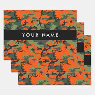 Orange Camouflage Pattern, Ihr Name, Personalisier Geschenkpapier Set