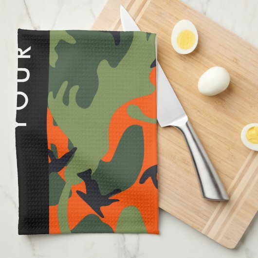 Orange Camouflage Pattern, Ihr Name, Personalisier Geschirrtuch (Viertel Falte)