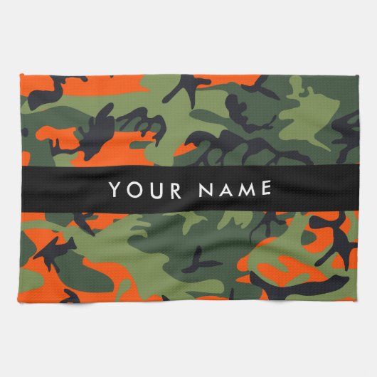 Orange Camouflage Pattern, Ihr Name, Personalisier Geschirrtuch (Horizontal)