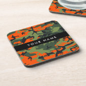 Orange Camouflage Pattern, Ihr Name, Personalisier Getränkeuntersetzer (Linke Seite)
