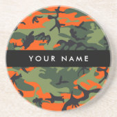 Orange Camouflage Pattern, Ihr Name, Personalisier Getränkeuntersetzer (Vorne)