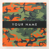 Orange Camouflage Pattern, Ihr Name, Personalisier Glasuntersetzer (Vorderseite)